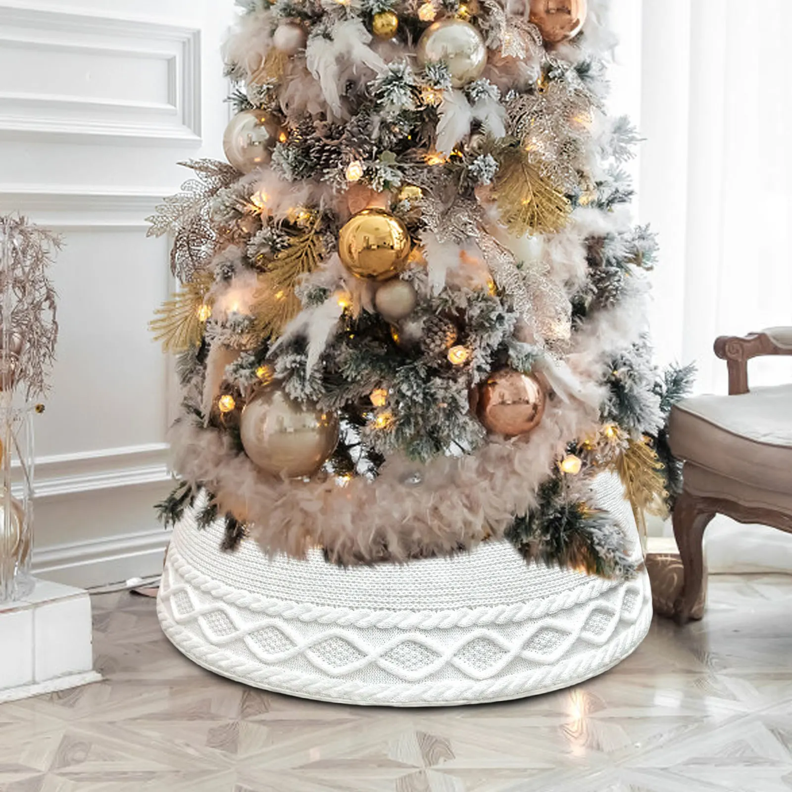 Falda de árbol de punto de Navidad Delantal de árbol de Navidad Decoraciones navideñas Suministros NavideñOs
