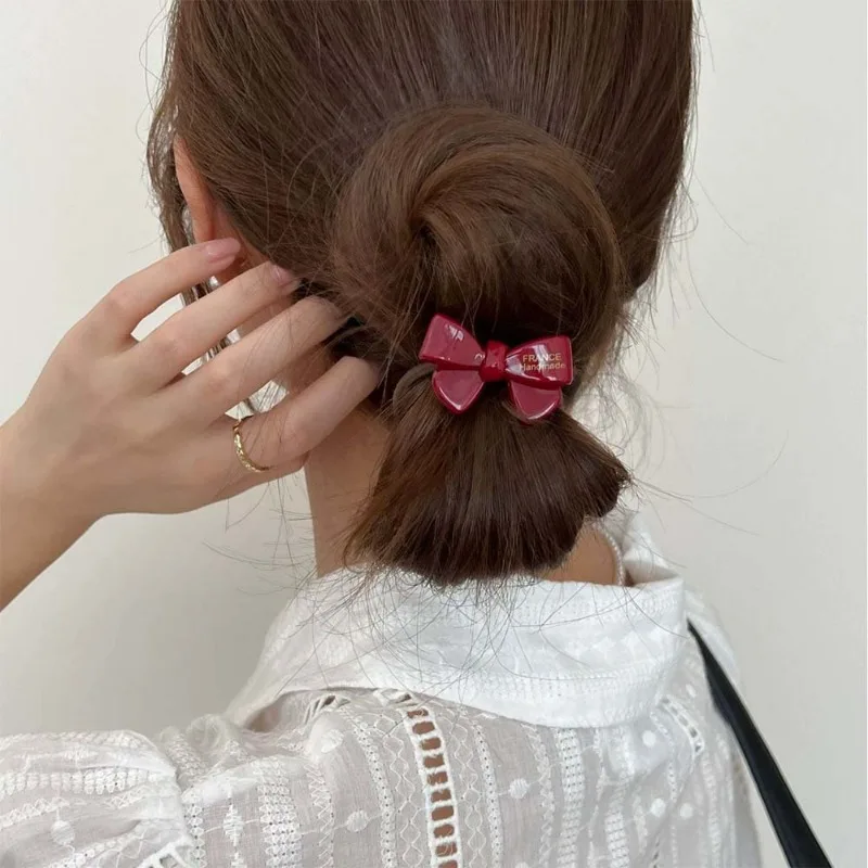 Korean Style Gold Standard Acetate Cute Bowknot Hair Ring Headband Hair Elastic Band Elastic and Durable Hair Rope All-Matching