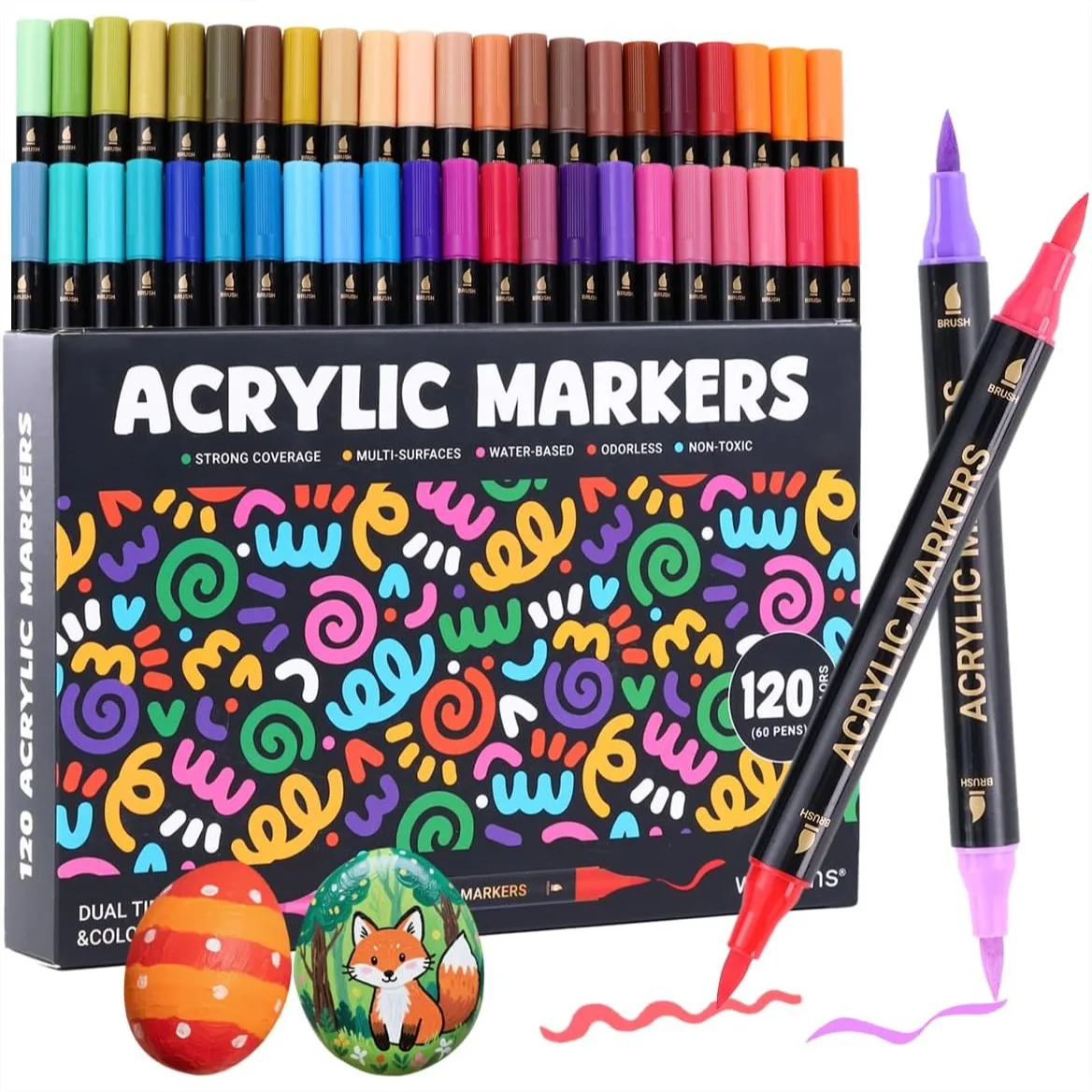 

Акриловые маркеры 120 цветов, двусторонние, нетоксичные, на водной основе, быстросохнущие, для камня, дерева, холста, керамики, металла, стекла, глины