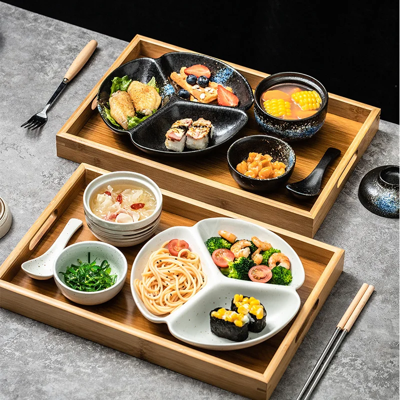 

Японская керамическая посуда, деревянные поддоны, обеденная тарелка для одного человека, набор посуды для снижения жира, посуда для проживания в семье, ресторан