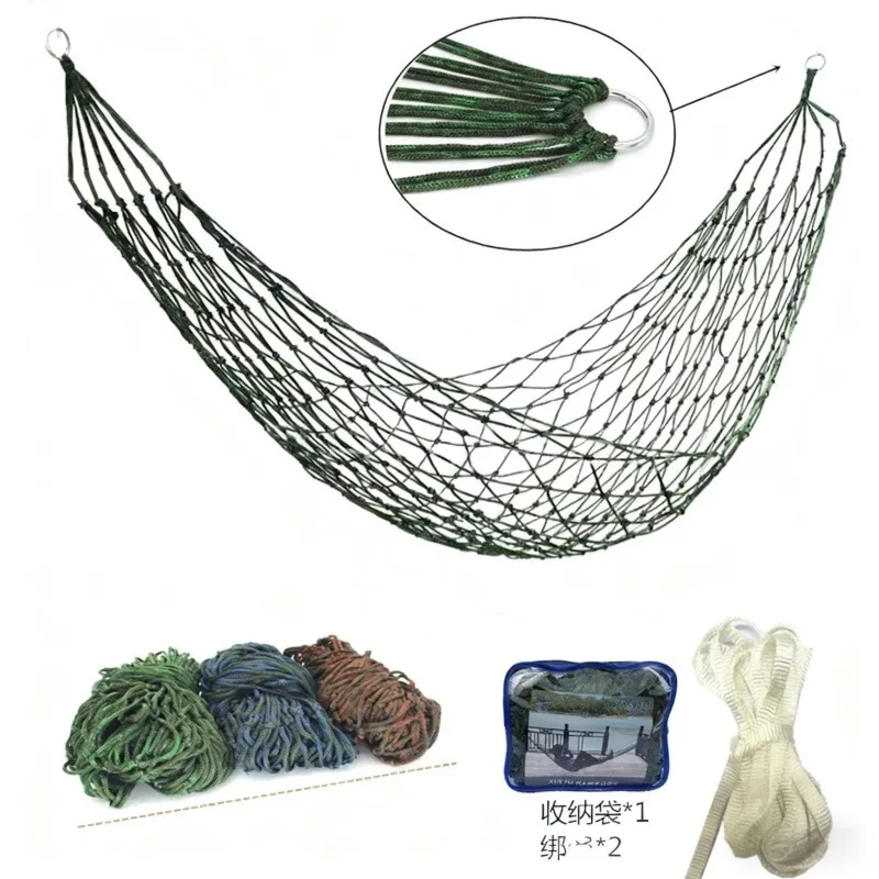 Lightweight Nylon Net Hammock Without Spreader Bar Breathable Mesh Foldable Outdoor Camping Swing Bed