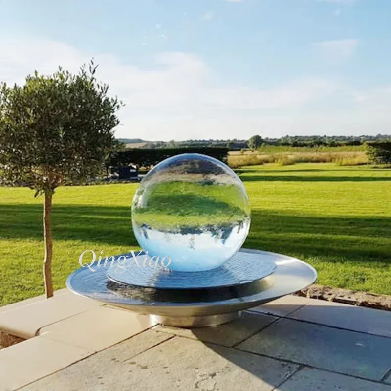 Stainless Steel Sphere Fountain Large Garden Water Feature Modern Globe Water‑Crown Ornament For Outdoor Landscape