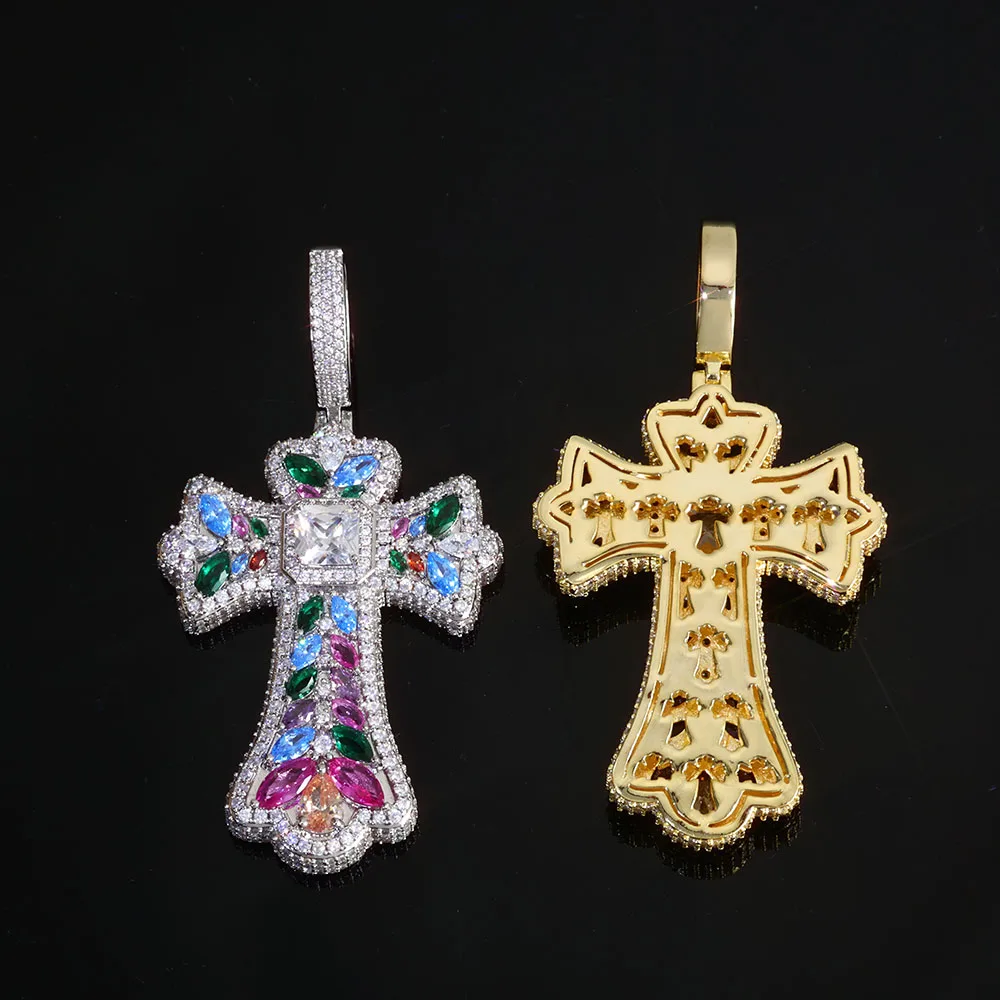 

New Custom Colored Cubic Zirconia Cross Pendant Necklace Iced CZ Hip Hop Style Men's And Women's Rock Fashion Jewelry
