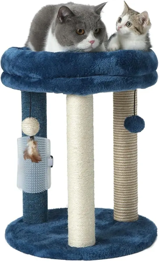 

MECOOL Cat Scratching Post Tree with Tower Soft Bed.Natural Quality Sisal Carpet Jute Scratch Posts with Three Hanging Ball Toys