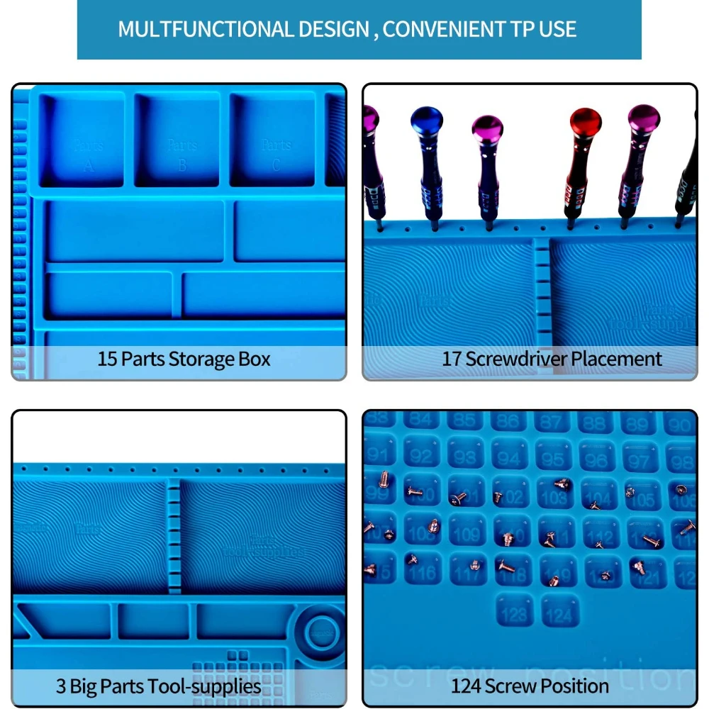 Imagem -05 - Esteira de Solda de Silicone Grande Trabalho de Reparo Magnético Resistente ao Calor Plataforma de Isolamento Station Pad para Ipad Reparação de Computador