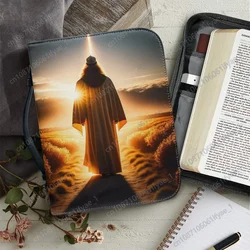 Jesus Pattern Print Bible Cover Case for Women New Exquisite Print Bible Bag Leather Zippered Handle Handbags Bible Storage Bags