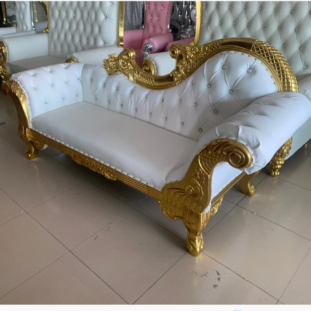 Modern White Cushion Golden King Wedding Sofa Throne For Bride And Groom