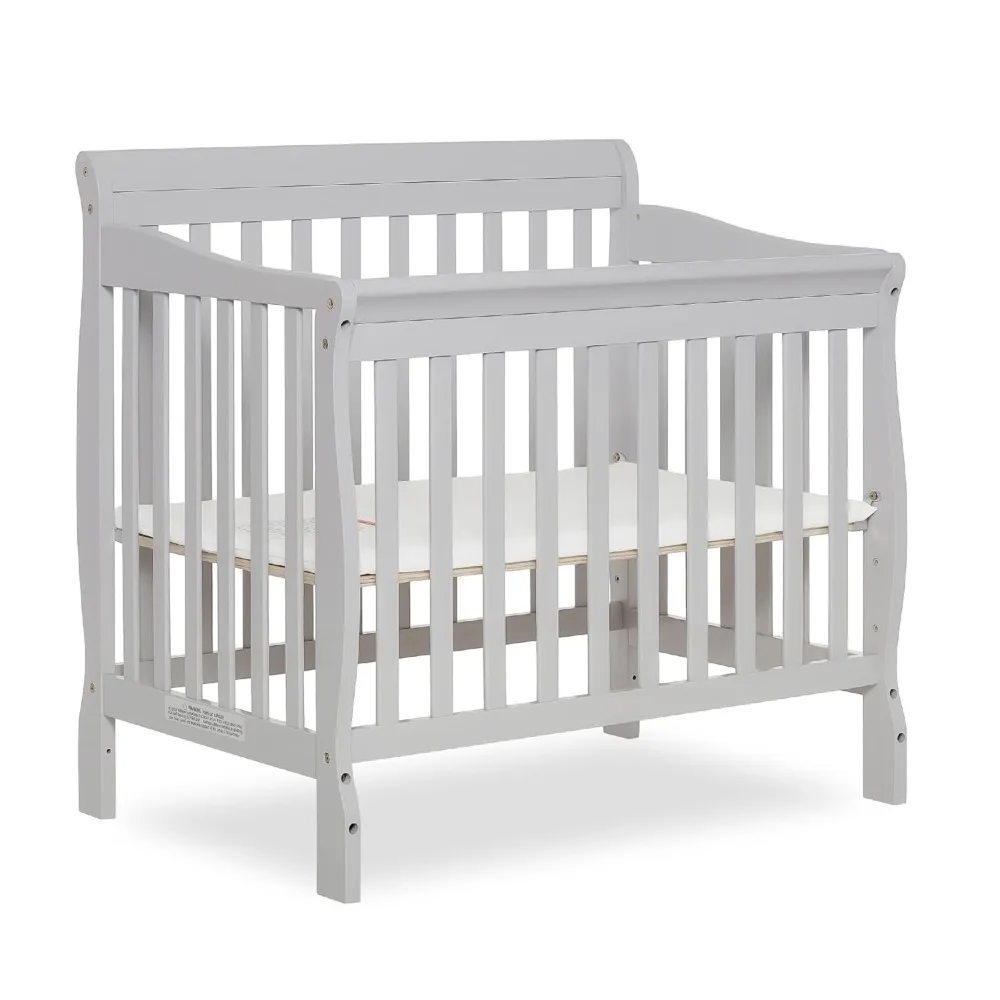 Aden 4-in-1 Convertible Mini Crib In Grey, Greenguard Gold Certified, Non-Toxic Finish, New Zealand Pinewood