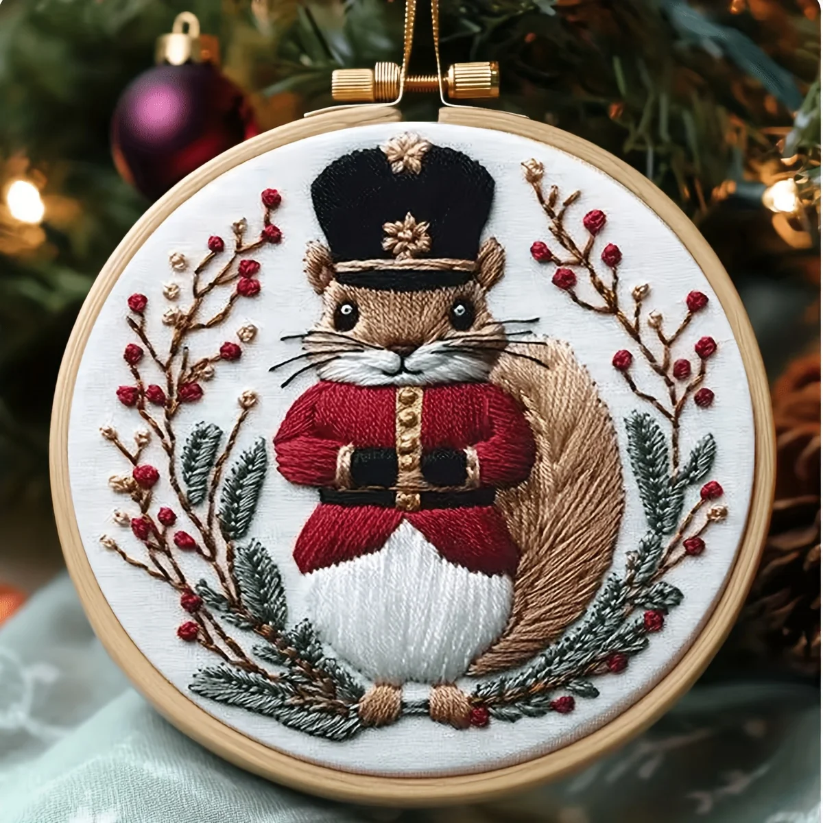 A Set Of Adult Beginner Embroidery Kits, Including Embroidery Needle Practice, Pre-printed Patterns Of Christmas Animals. The Se