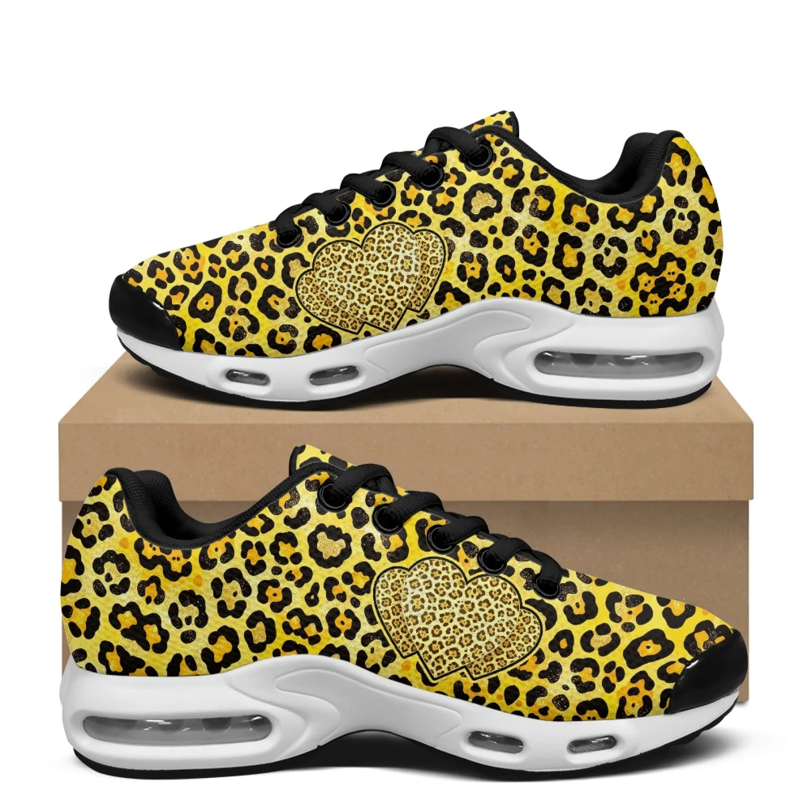 PENSTROLL Leopard Print Heart Walking Sneakers Lace Up, Air Cushion Shock Absorption Running Shoes for Workout Adult