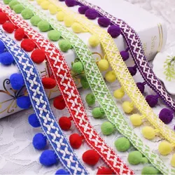 1-10Yards Pompom Fringe Lace Embroidered Trim Ribbon Pompoms Trim Fringe Ribbon Pom Pom Craft Tassel Lace DIY Sewing Accessories