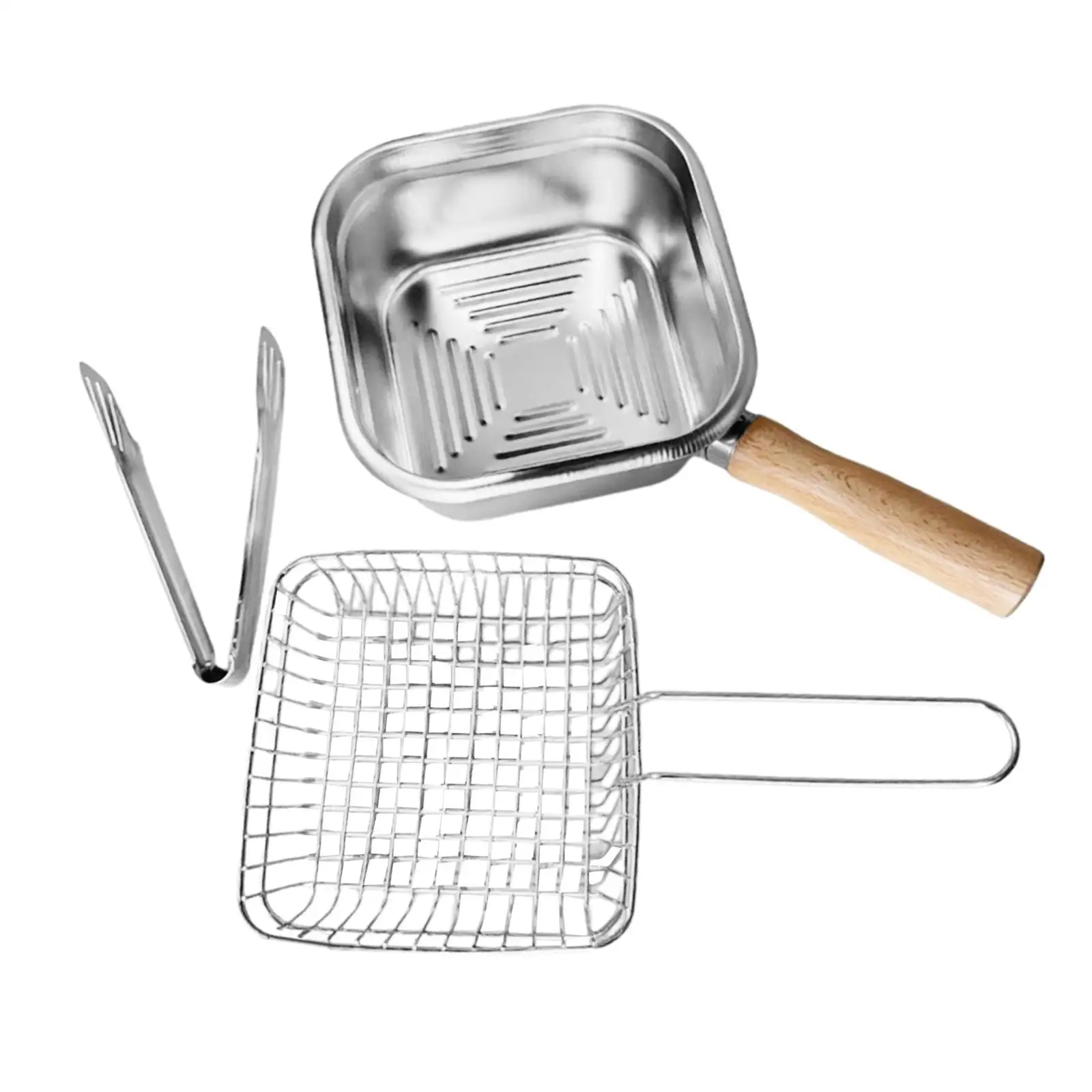 소형 딥 프라이어 냄비 휴대용 다목적 2500ml 편안한 손잡이 스테인레스 스틸 요리 냄비 (치킨, 감자튀김 등)