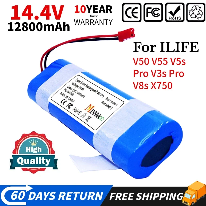 

14.4V 9800mAh 12800mah Replacement Lithium battery for ILIFE V50 V55 V8s V3s Pro V5s Pro V8s X750 Robot Vacuum Cleaner