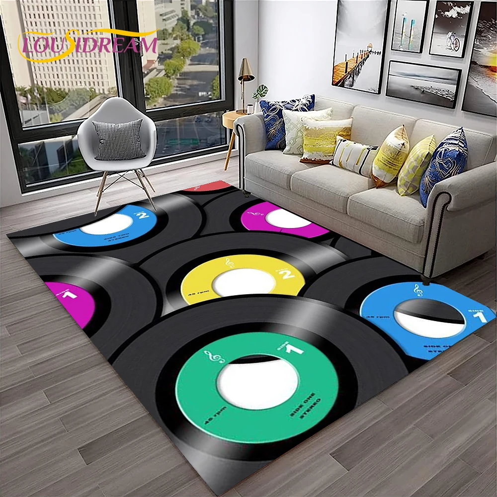 Music Art 3D Vinyl Record Retro Carpet Rug for Home Living Room Bedroom Sofa Doormat Decor,Kid Play Area Rug Non-slip Floor Mat