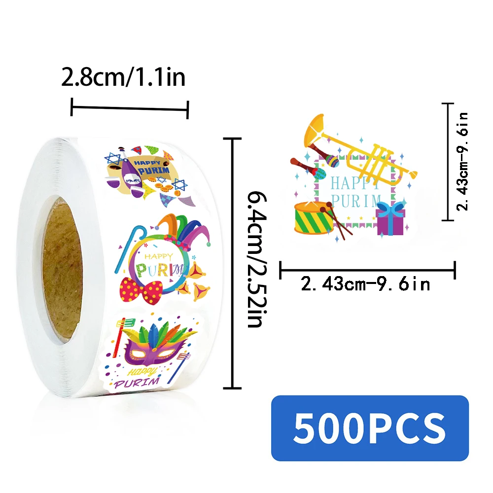 500Pcs/roll Purim Stickers Aesthetic Motorcycle Phone Home Decoration Gift Wrapping Bicycle Graffiti Waterproof Design Sticker