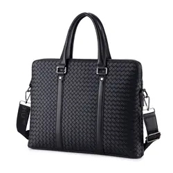 New men's business briefcase single shoulder crossbody woven double layer casual shoulder Macbook handbag 13.3 14 inch laptop