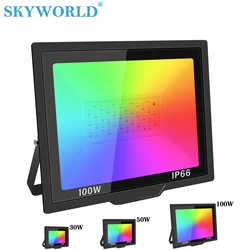 SKYWORLD 30W-100W RGB LED Flood Lights, Flood Light with Remote Control, Indoor Outdoor Colored LED Floodlight Stage Lighting