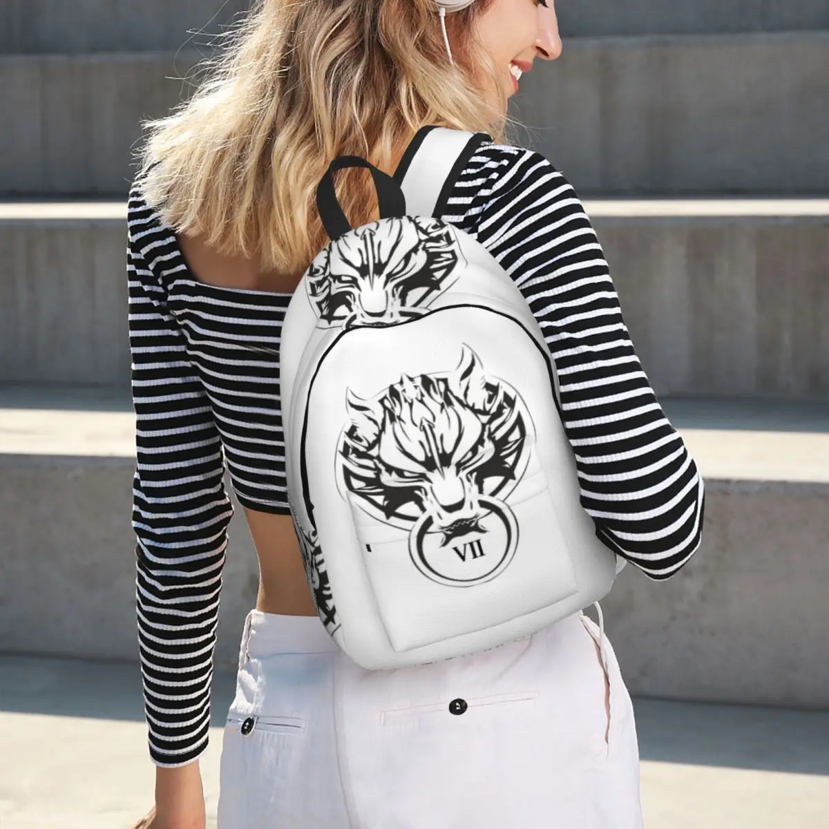 Fenrir Wolf Logo FF7 Black Backpack Hot Sale Daypack Large Capacity Children BookBag School Bag Shoulder Bags for Men Women