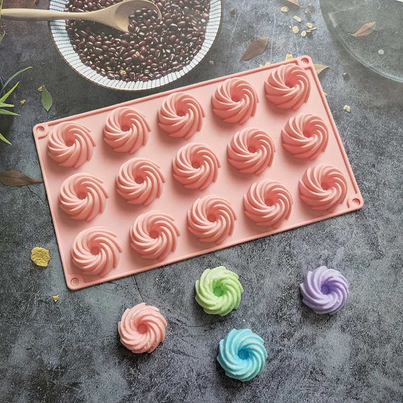 15 Holes Spiral Shape Silicone Cake Mold Mousse Dessert Baking Chocolate Donuts Bakeware Pastry Mould Baking Mold 1PC