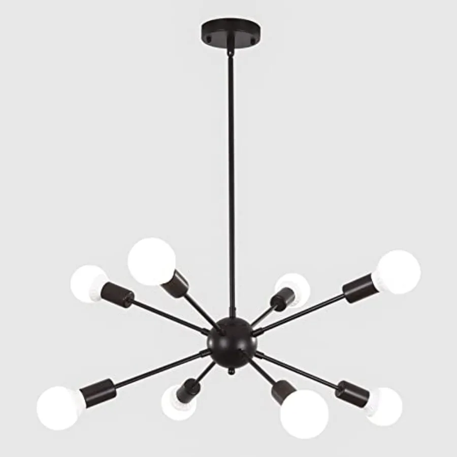 

Black Sputnik Chandelier, Sputnik Light Fixtures Ceiling 8 Lights, Semi Flush Mount Height Adjustable Mid Century Modern Chande