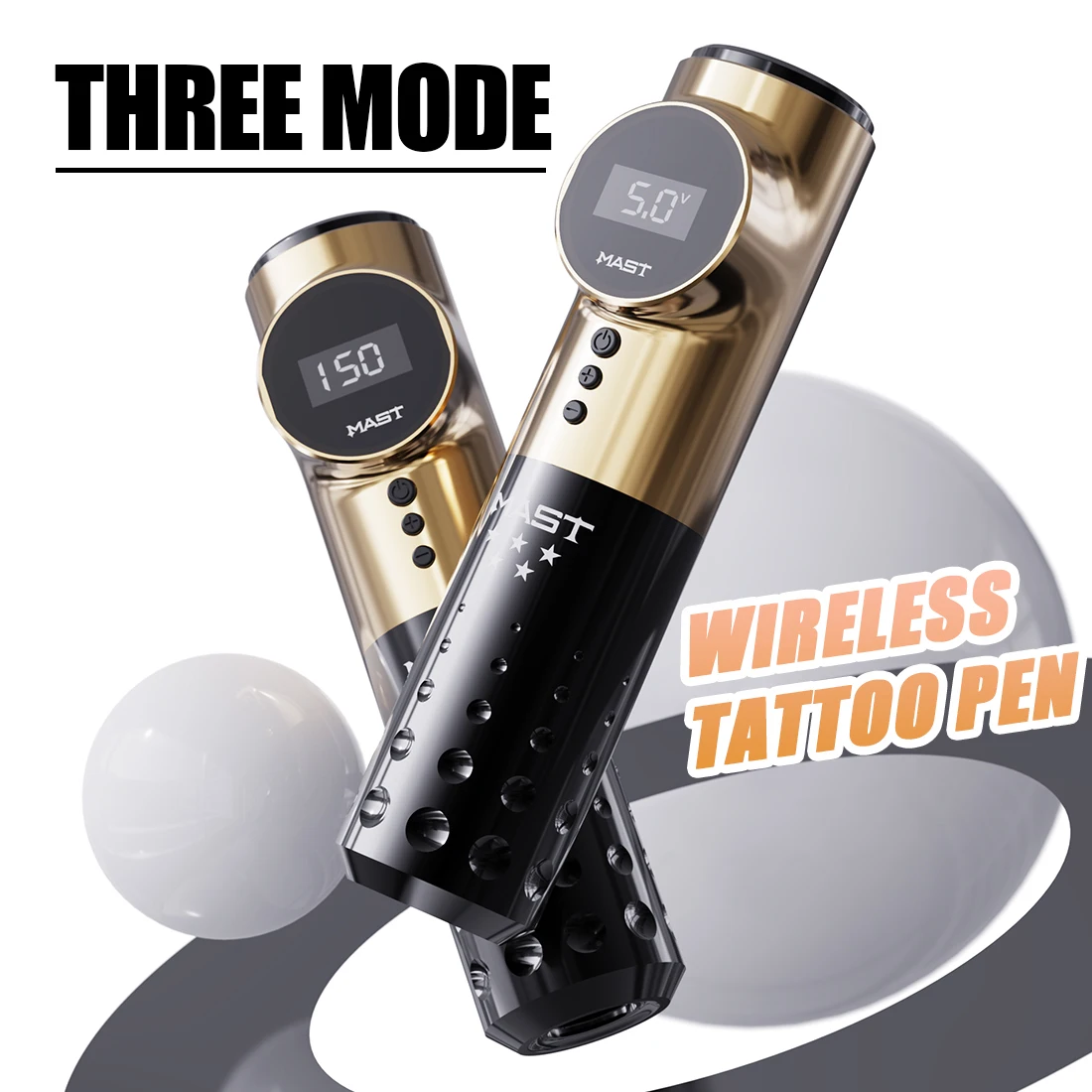 Mast Archer Wireless Tattoo Machine Pen 3 Modes Voltage/Frequency/Dot 3 Replace Grips for Eyebrow Eyeliner Lip Dot Tiny Tattoo