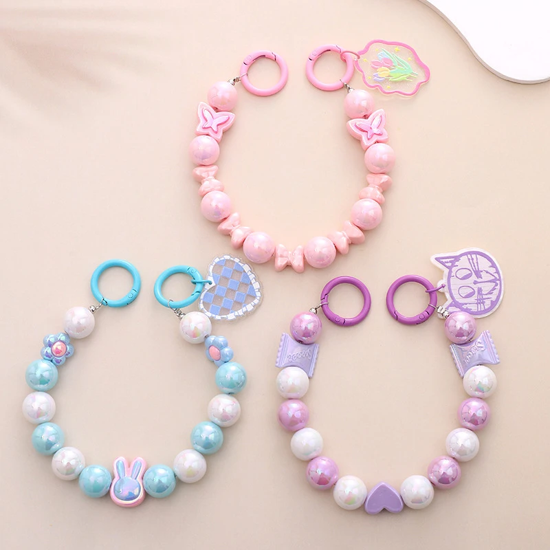 Mermaid Beaded Mobile Phone Chain Anti-Lost Phone Lanyard Keychain Rabbit Pendant Water Cup Wristband Earphone Camera Decor