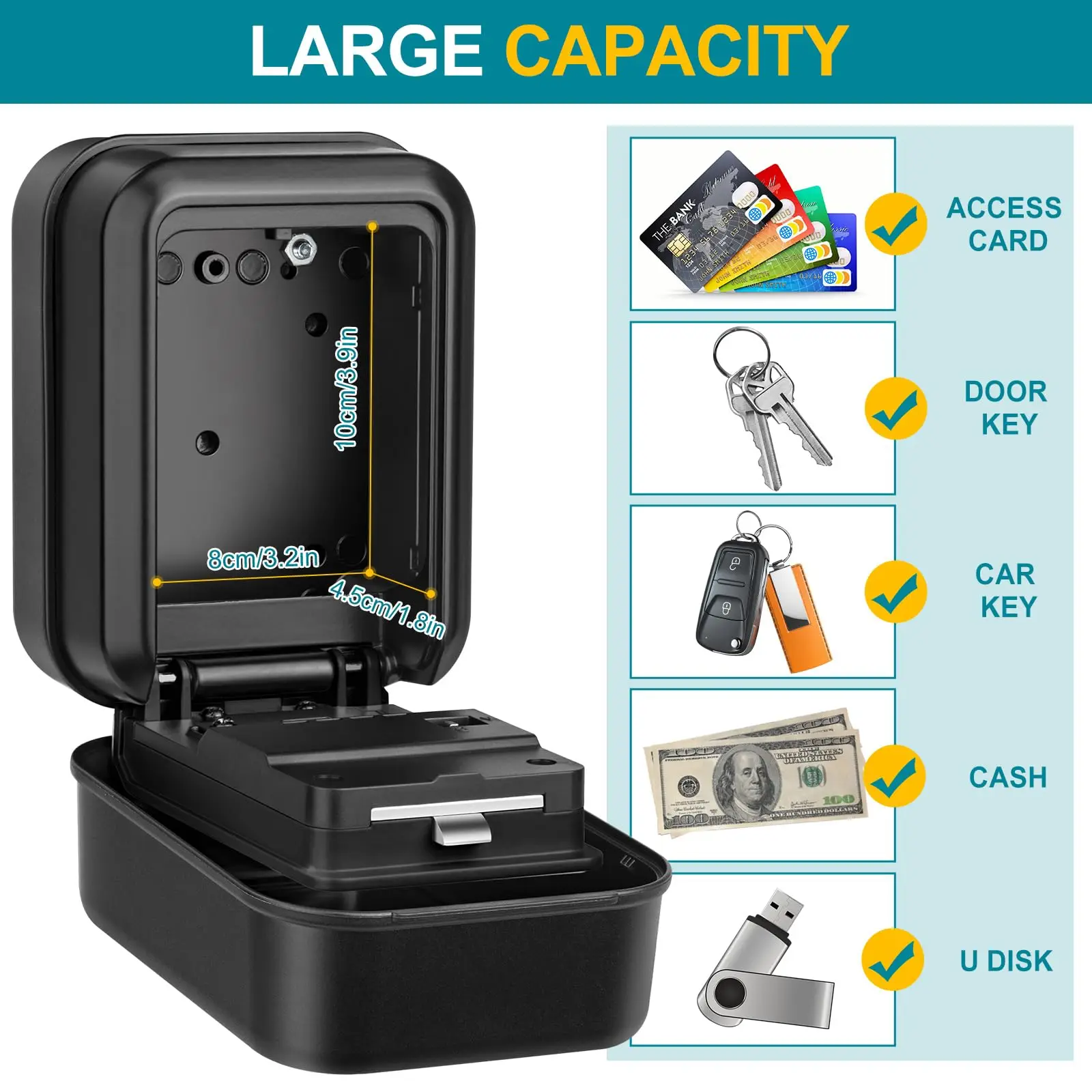 Car Key Lock Box with Light Up Dials Metal Body Key Lockbox for Car Window Scratch-Proof Intended Include RFID Signal-Blocking