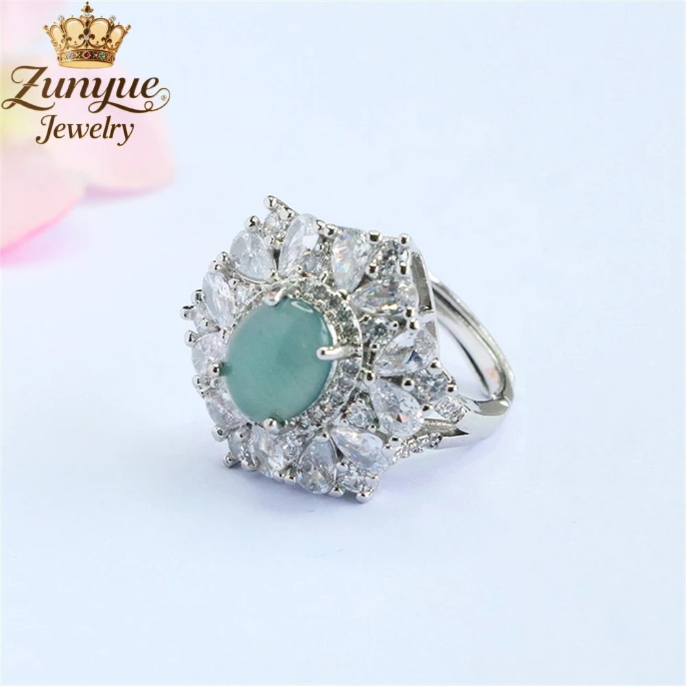 

Silver Inlaid With Natural Blue Water Jadeite Flower Ring Luxury Quality Jewelry Handicraft Fashion Jewelry Exquisite Charms