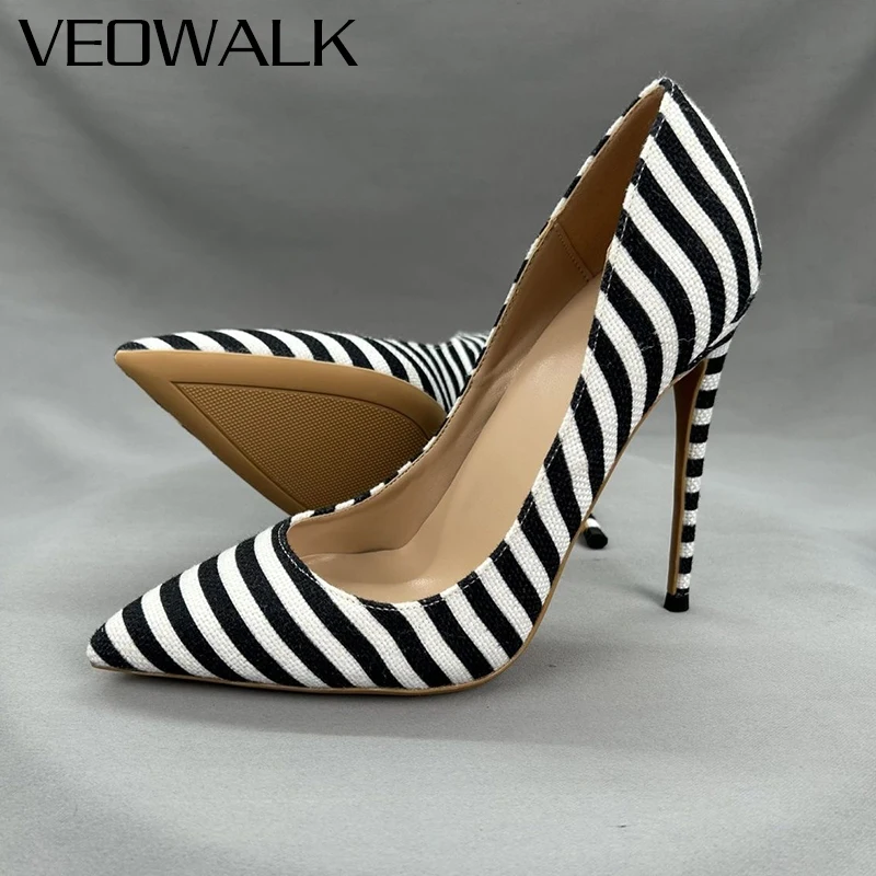 

Новые элегантные черные туфли-лодочки Veowalk с острым носком и полосками, на шпильке 12 см, для вечеринок, свадеб и торжественных мероприятий