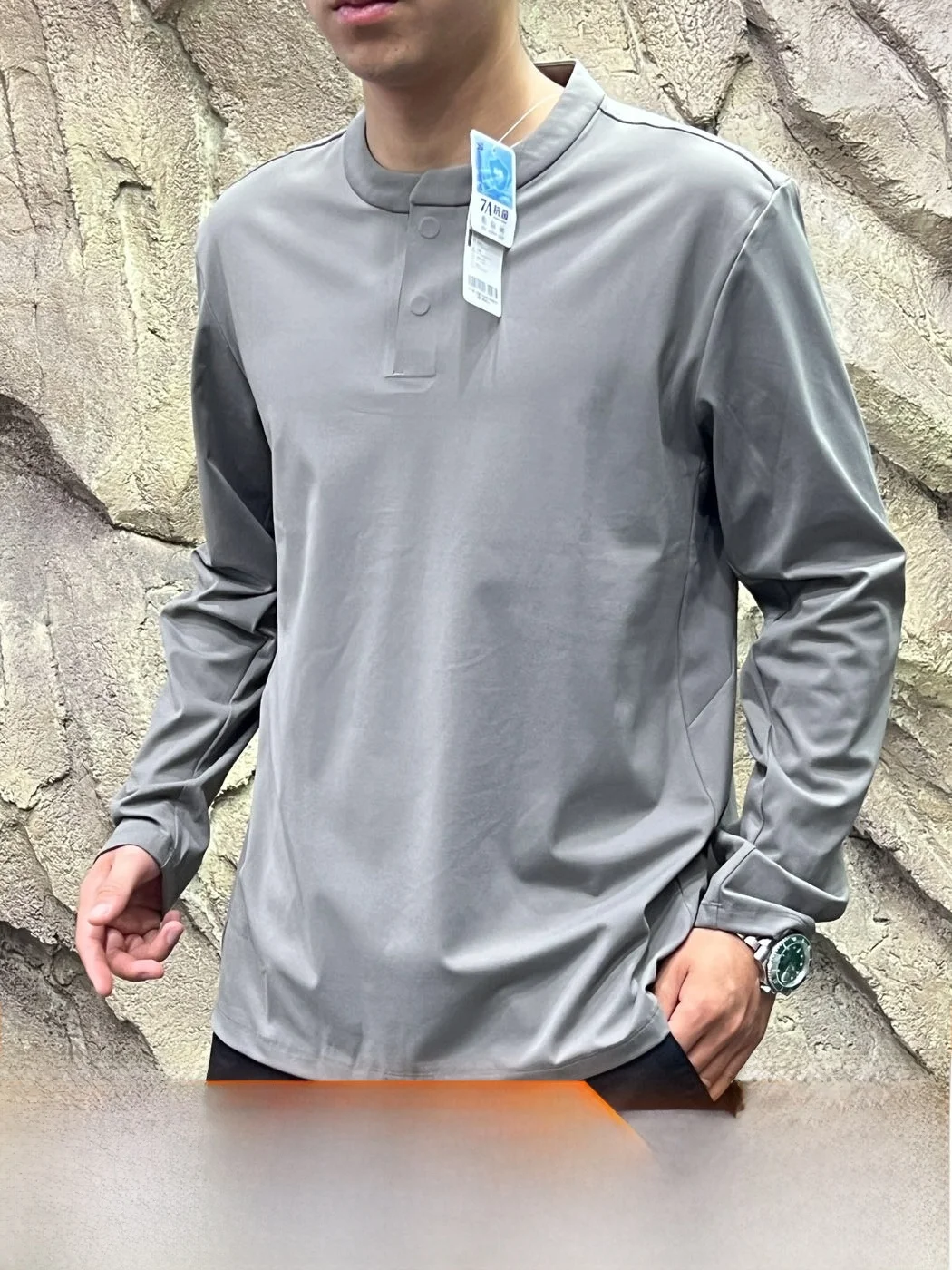 Functional Windproof Henry Collar T-Shirt Men's Outdoor Base Layer Shirt Moisture Wicking Spring Autumn Long Sleeve Casual Style
