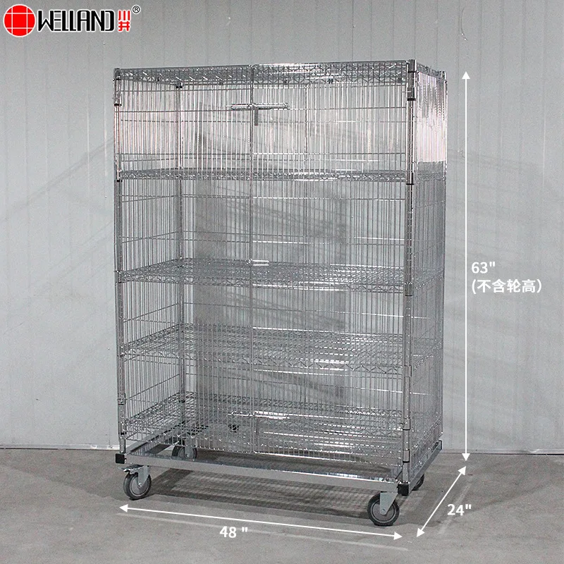LH commercial five-layer warehouse purse seine car with door electroplated chrome material shelf storage cart