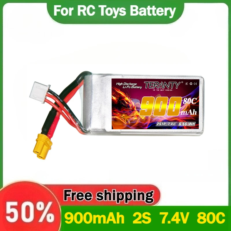 

900mAh 2S 7.4V 80C Compatible with 2-2.5 Inch RC Drone FPV High-voltage Lithium Battery