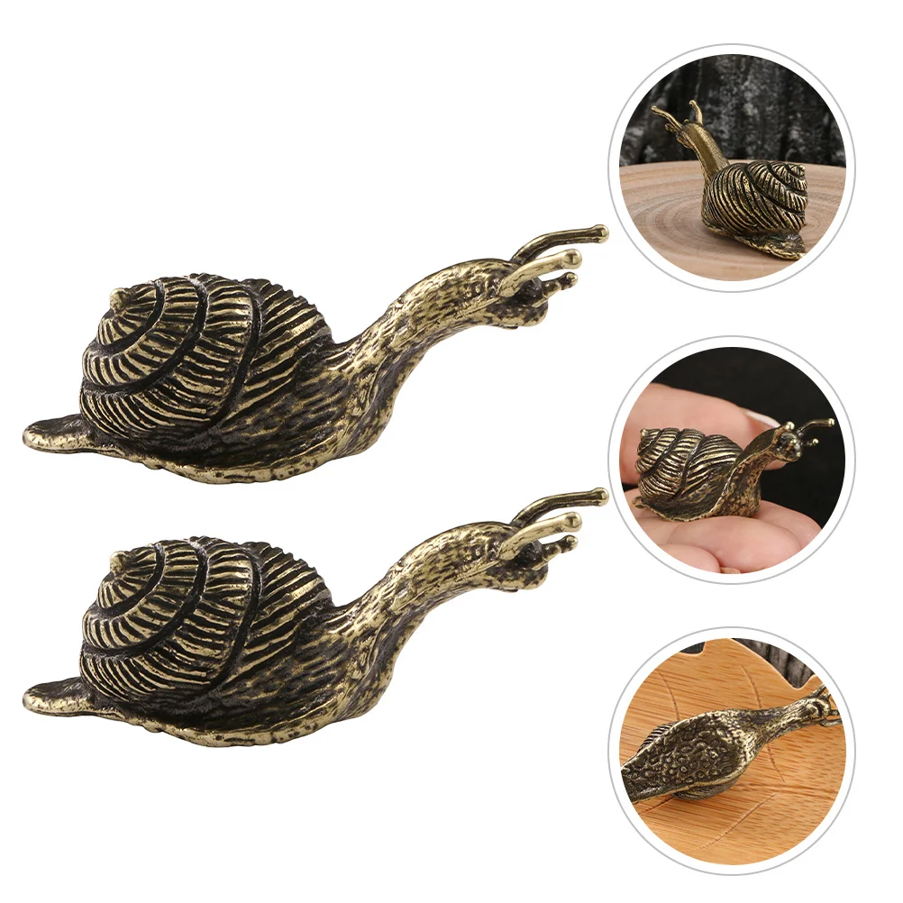 

2Pcs Mini Vintage Brass Snail Ornament Retro Home Office Decor Exquisite Metal Craft for Desktop Restaurant Hotel Decoration