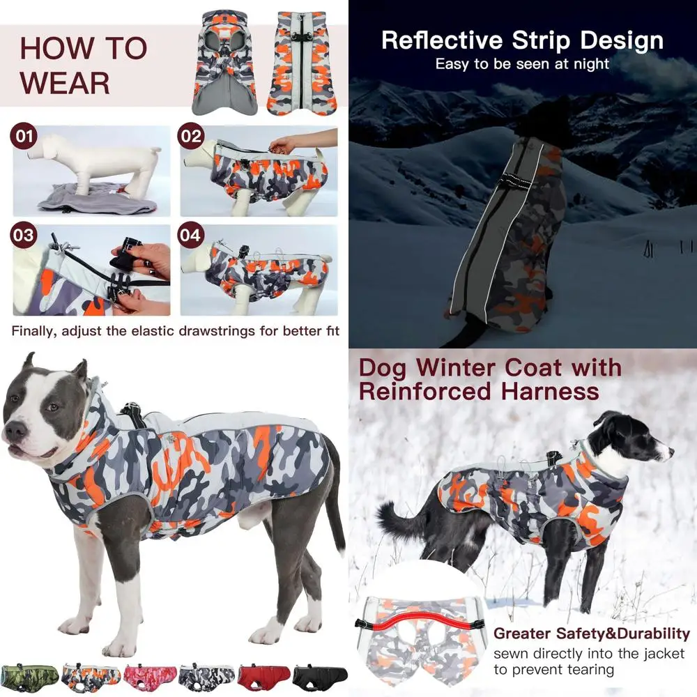 

Светоотражающий водонепроницаемый флисовый зимний комбинезон с ремнями для больших собак — зимняя теплая куртка для собак в холодную погоду