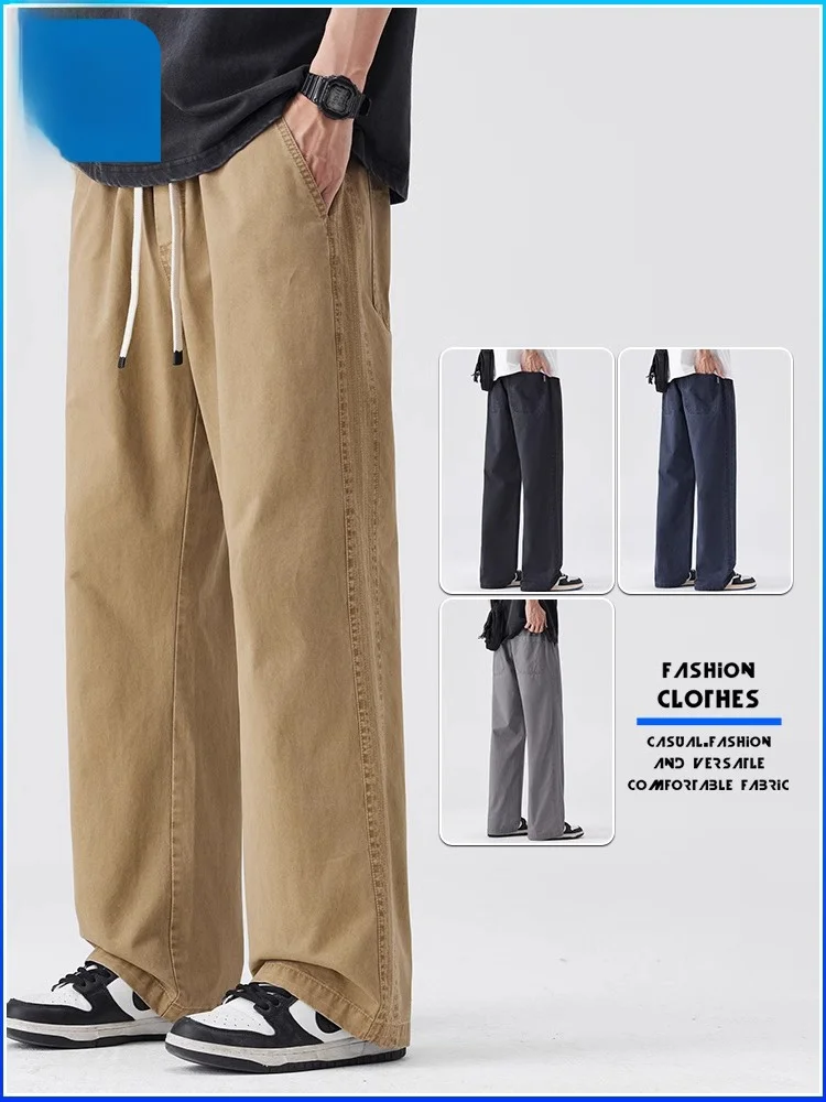 

True Weave American Retro Loose Wide Leg Casual Pants Men's Summer New Trend Straight Pure Cotton Comfortable Pants