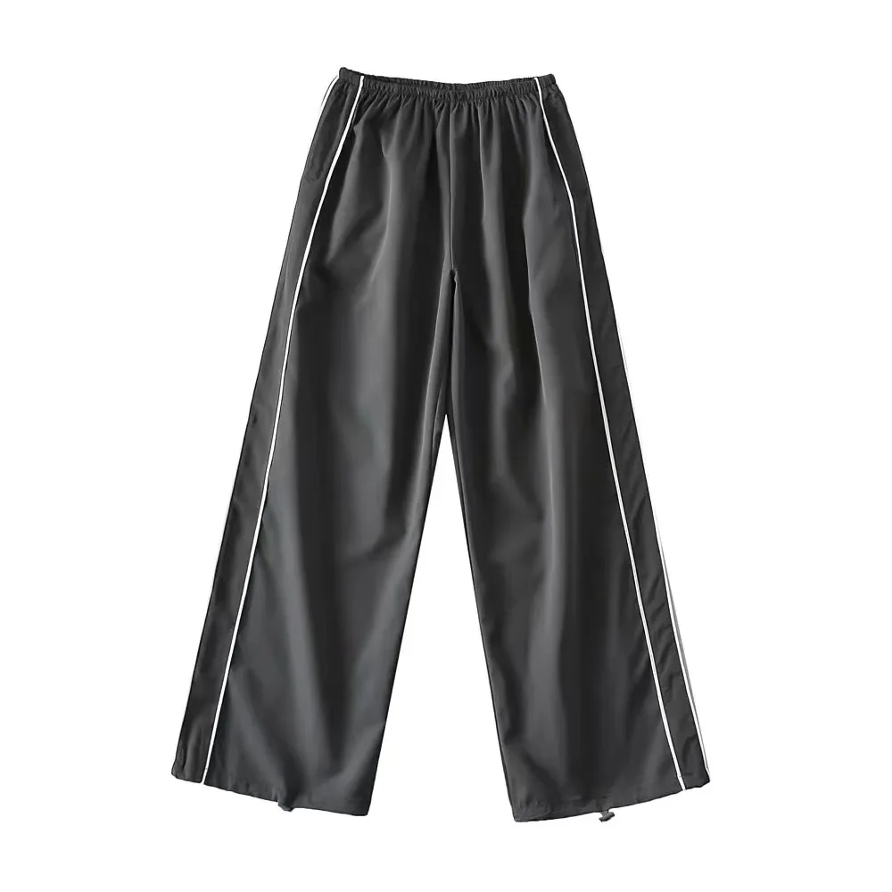 Y2K Baggy Cargo Pants Women Streetwear Baggy Elastic High Waist Sweatpants Harajuku Hip Hop Straight Wide Leg Pants Black Blue