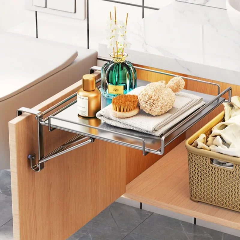 

Stainless Steel Foldable Countertop Storage Rack, Space-saving, Can Be Used To Extend The Countertop In Bathrooms and Kitchens
