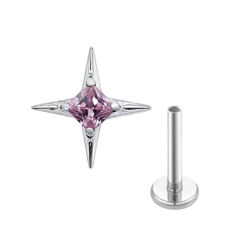G23 Titanium CZ Square Star Labret Stud Earring