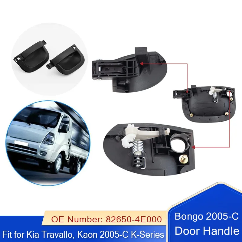 

Black Left Right Exterior Door Handle Fit for Kia Travallo, Kaon 2005-C K-Series, Bongo 2005-C 82650-4E000 82660-4E000