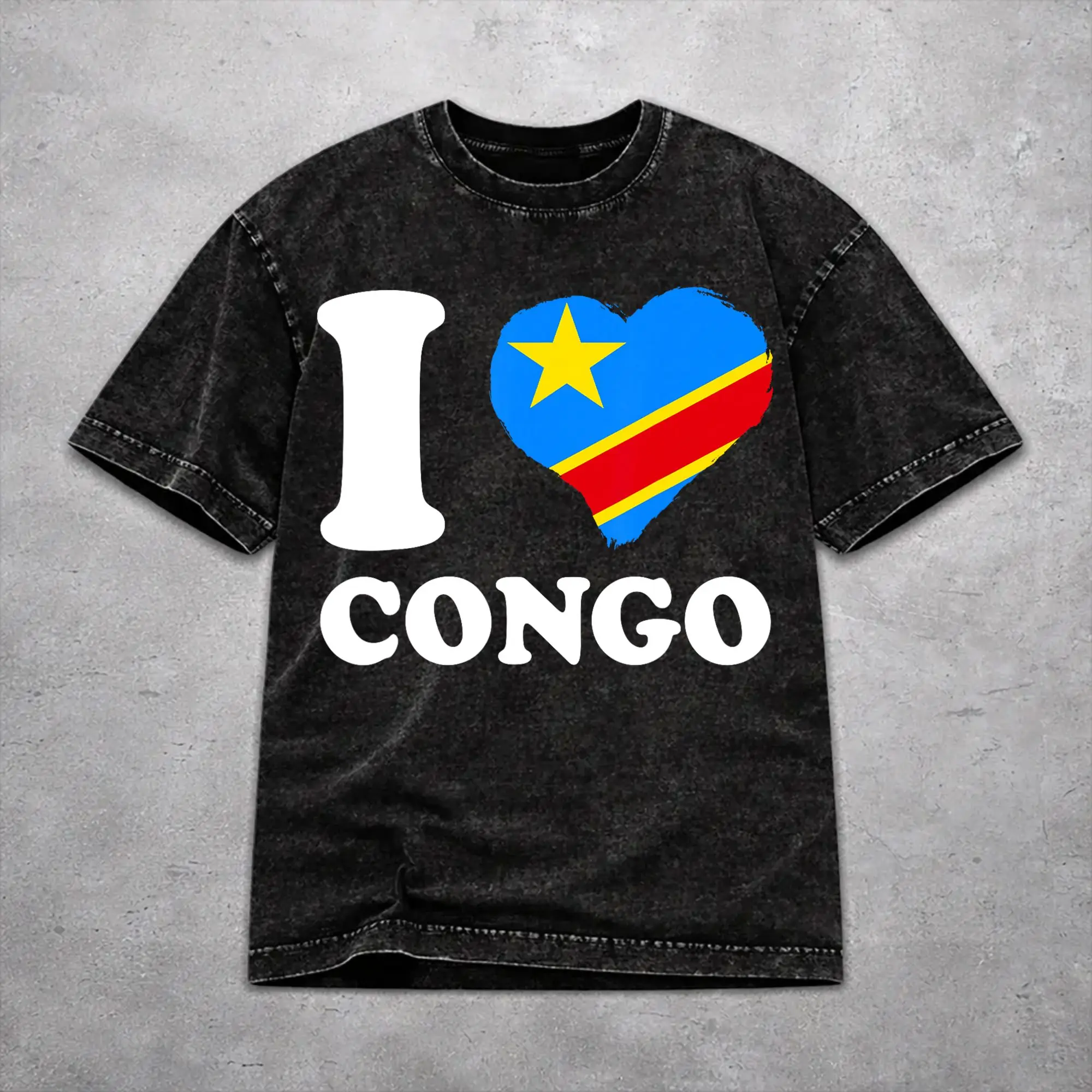 Men Women Harajuku Washed T-shirts Republic Of Congo Congolese Flag Printed Shirt Outfit Harajuku  Tees