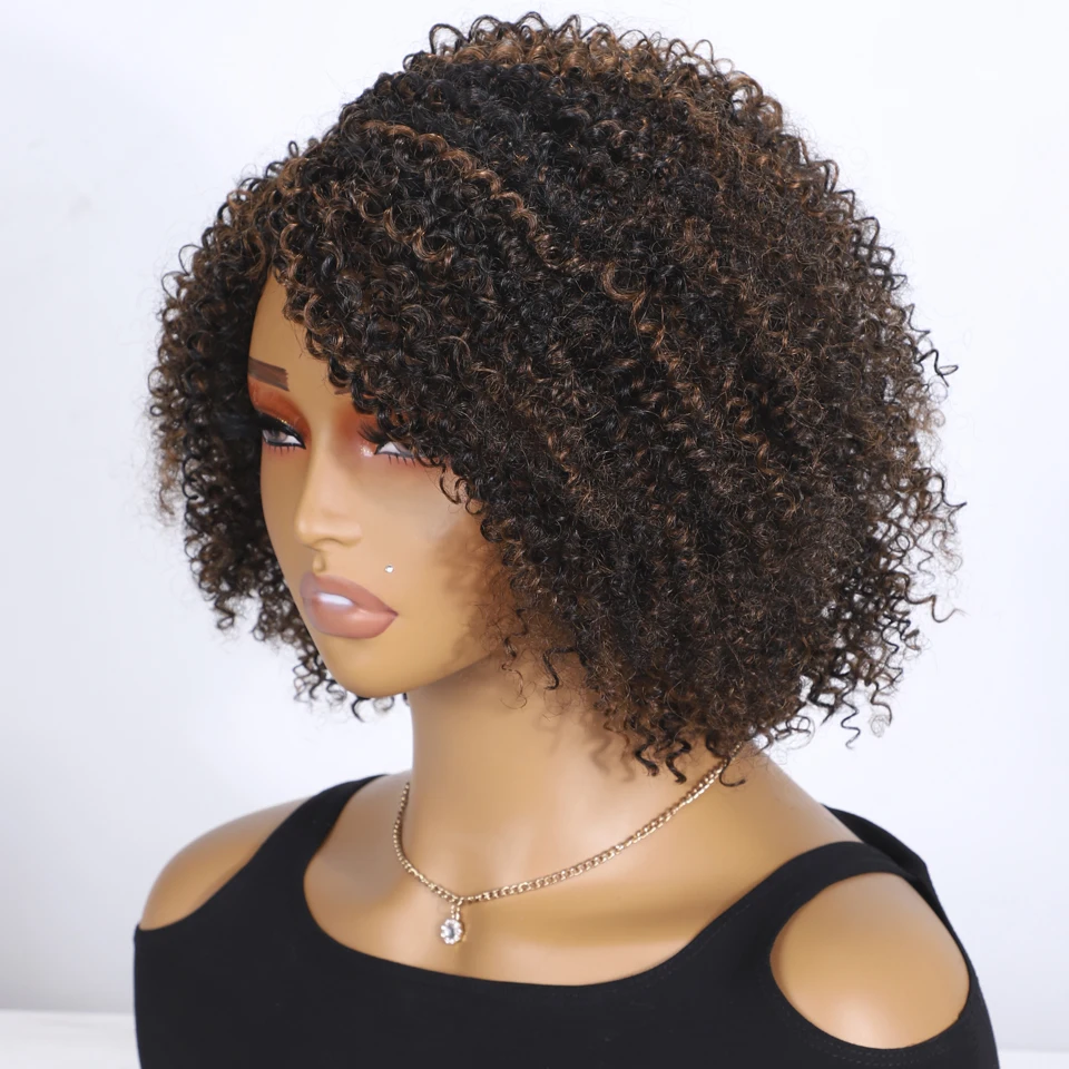 Curly Human Hair Wigs For Women P1B/30 Brown Highlight Colored Jerry Curl Brazilian Hair Wigs Short 100% Real Ready To Wear Wigs