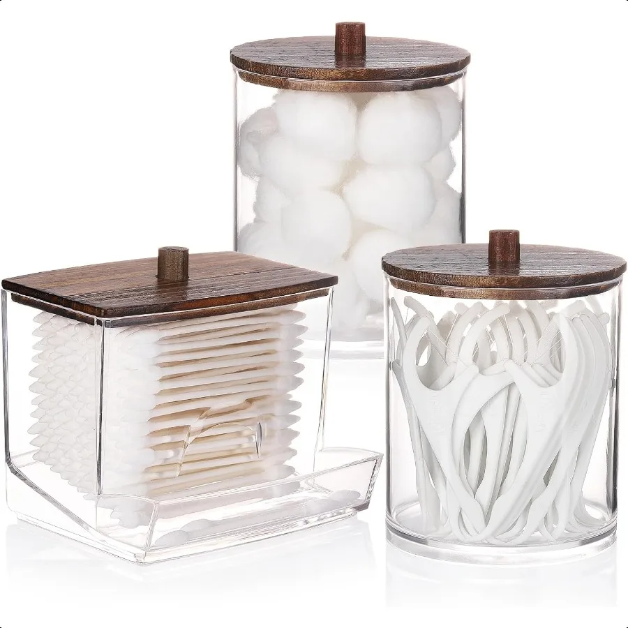 Dispensador Qtips, contenedor de baño de 10 y 12 oz, soporte grande para bolas de algodón, tarro de boticário, organizador para almacenamiento de hisopo de algodón redondo