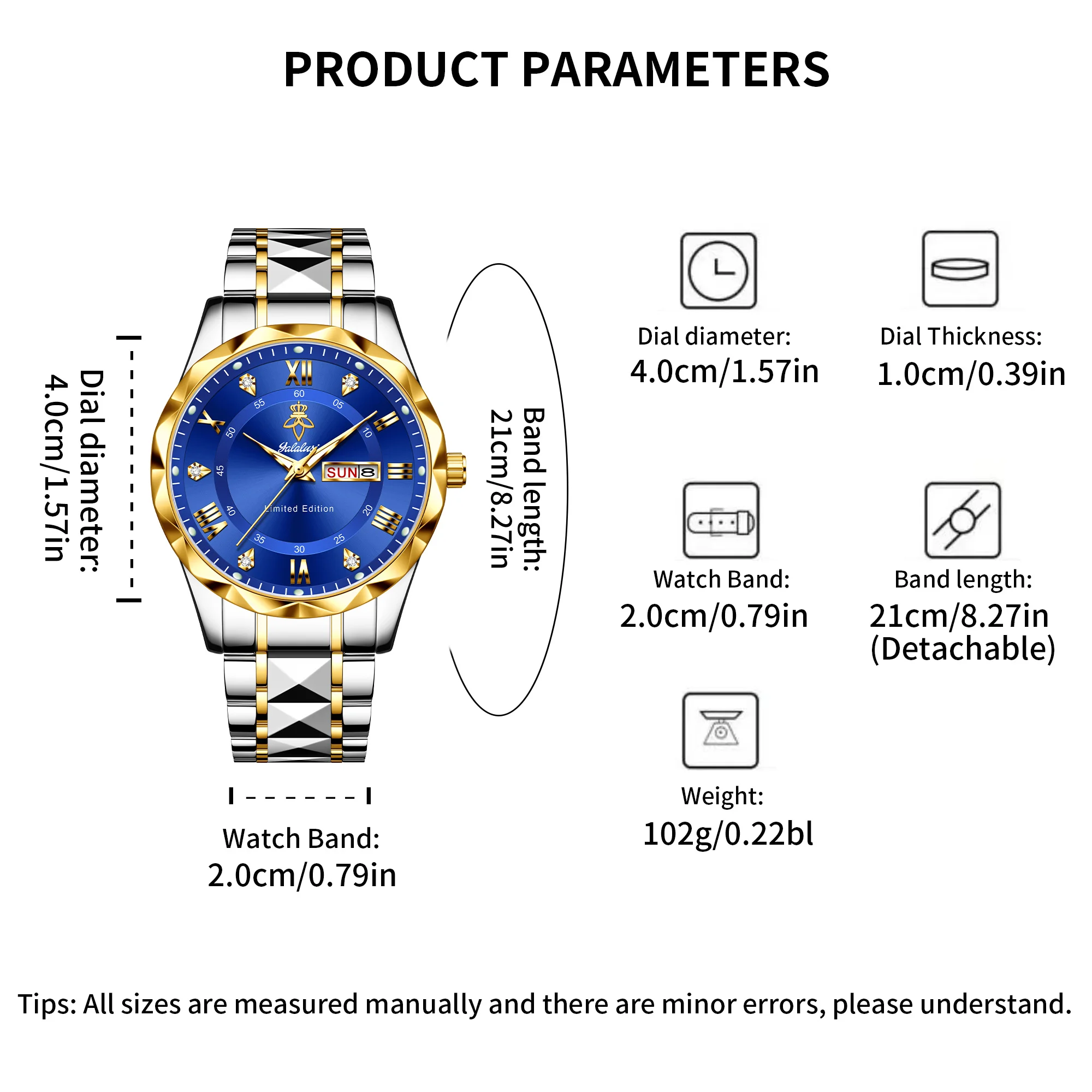 Yalalusi Luxus Männer Quarzuhr wasserdicht Datum Woche leuchtende Armbanduhr Edelstahl Herren uhren Herren Sport Reloj Box