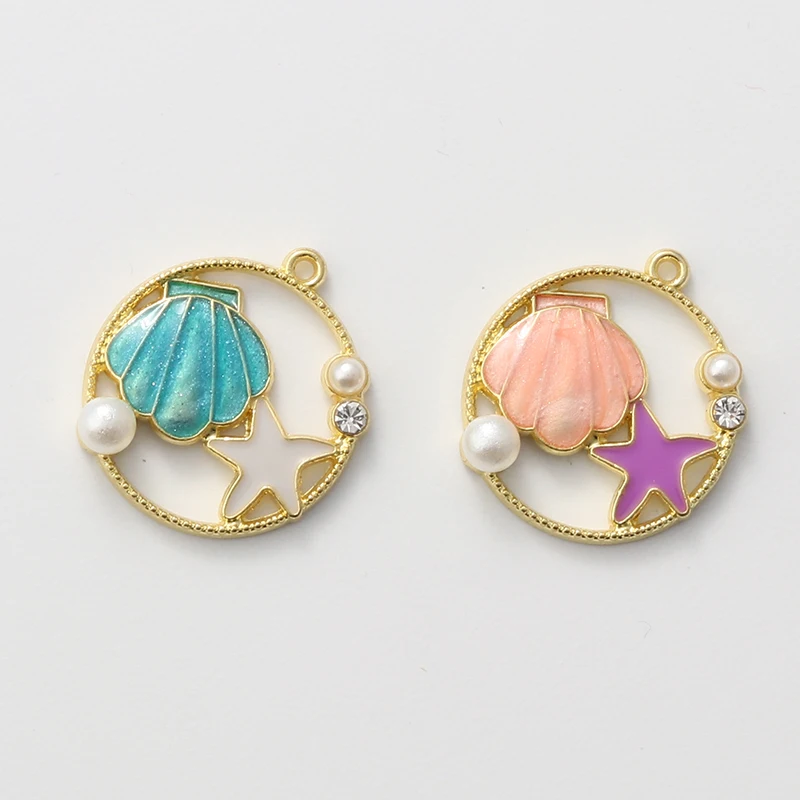 10pcs Pretty Enamel Charms Pearl Starfish Shell Two Colors Pendants For Making Necklace Key Chains Handmade DIY Jewelry Findings image 2