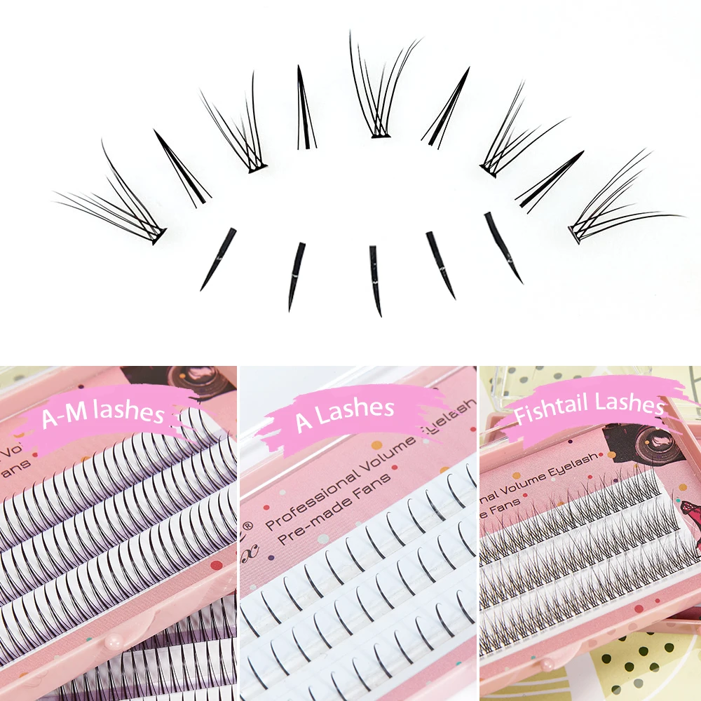 Yelix A/M Shape Professional Makeup Individual Lashes Cluster Spikes Lash Wispy Premade Russian Natural Fluffy False Eyelashes