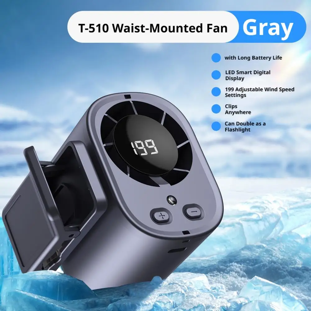 Waist Hanging Fan with LED Smart Digital Display USB Silent Neck Fan Strong Wind Mini Cooling Fan for Outdoor Summer Sports