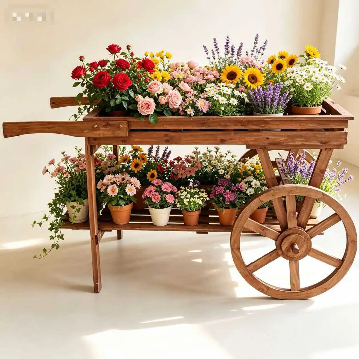 Pastoral creative decoration home balcony soft wooden windmill flower stand shop window floor-to-ceiling decoration large