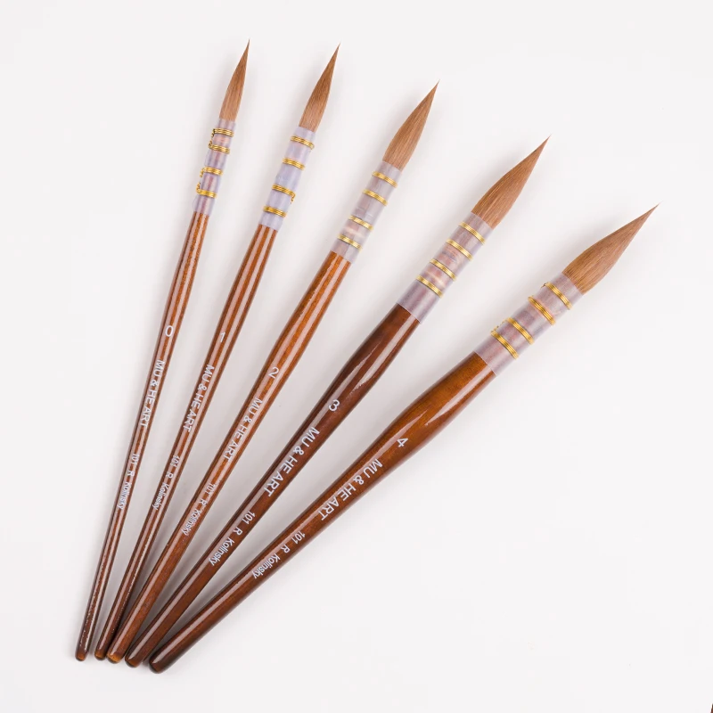 101R Pure Kolinsky Sable Watercolor Brush Round Sharp Point Full Belly Wash Cord Bound Walnut Handle Pro Artist Painting Pen