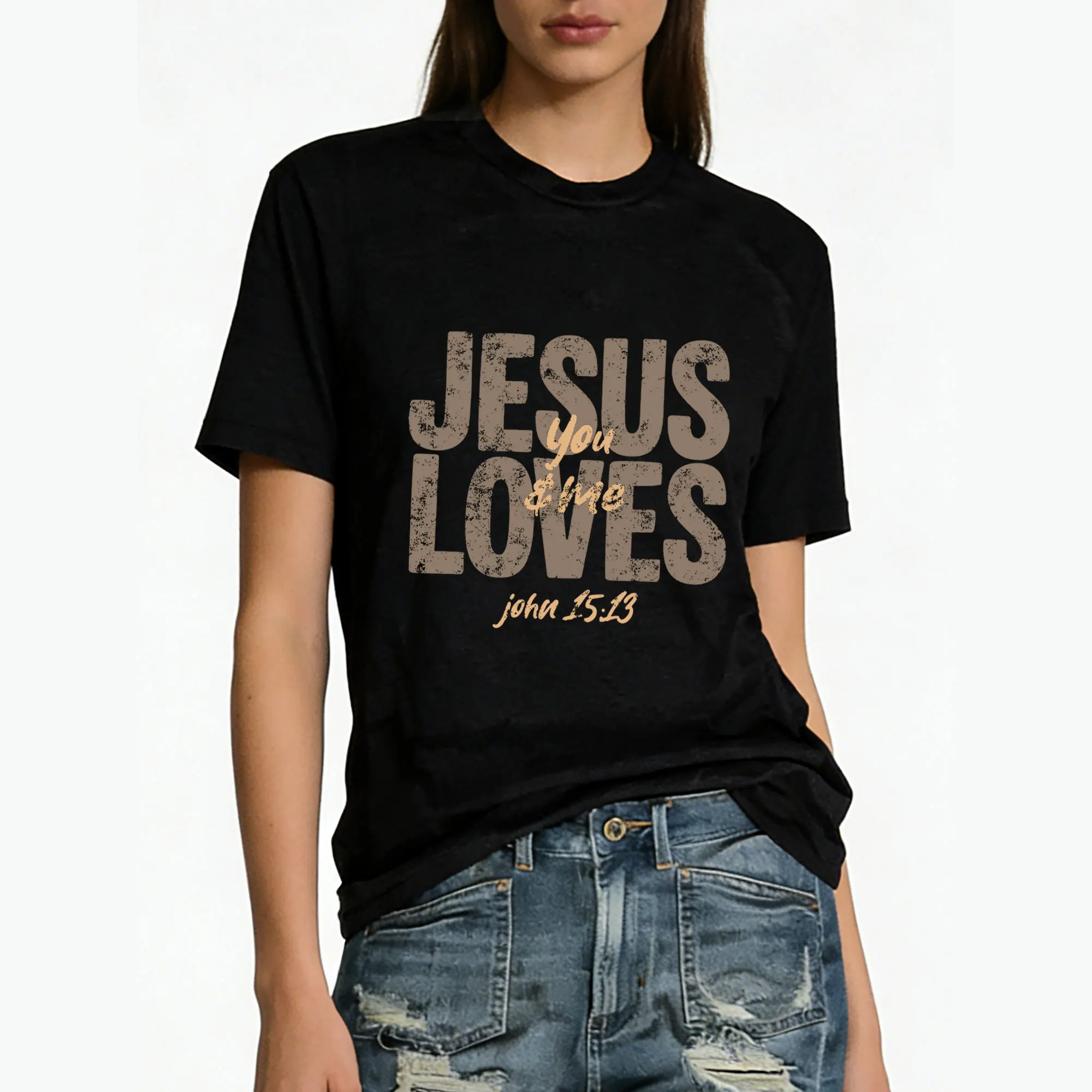 Jesus Loves You Me Christian T-Shirt, Religious Shirt, Vintage Graphic Tee, Funny  Summer Casual Cotton Tops, Gift for Her