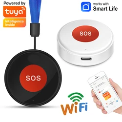 One Key Alarm SOS Panic Call Button Tuya WiFi Smart Life APP for Elderly Kids Patient with Rechargeable Battery Hanging Rope